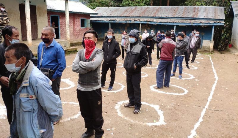 Voters maintaining social distancing at Kipongya ward during re-poll under 60 Pungro-Kiphire A/C on November 7. (Morung Photo)
